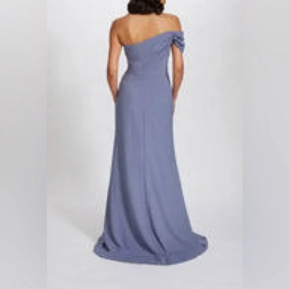 NWOT Amsale Bridesmaid Dress Blue Maxi Dorothy GB263P Draped one-shoulder 12 - Picture 2 of 10